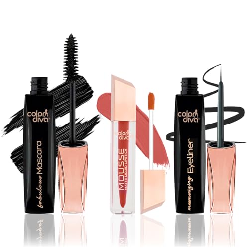 Image of Adbeni Value Pack, Mousse Matte Liquid Lipstick With Eyeliner & Mascara, 5.5ml Each | Long Lasting, Water & Smudge Proof, Light Weight, 14 Hour Long Stay, Pack Of 3 (Virgin 108)
