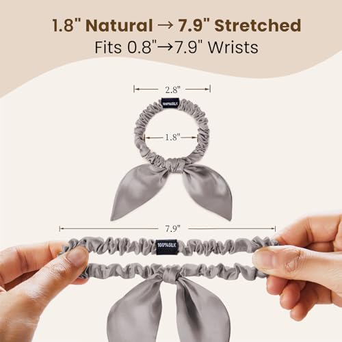 Image of THXSILK 100% Mulberry Silk Bow Scrunchies 3-Pack, 22 Momme Mulberry Silk Hair Ties for Women, Cute Bunny Ear No Damage Ponytail Holders, Fashion Hair Accessories for Girls(S, Grey)