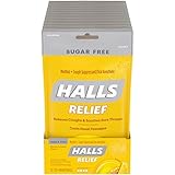 HALLS Relief Sugar Free Honey Lemon Flavor Cough Drops, 12 Bags (300 Total Drops)