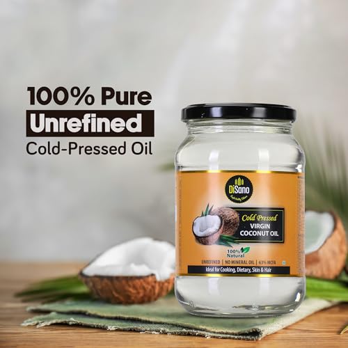 Image of DiSano Cold Pressed Virgin Coconut Oil Bottle, Glass Bottle, 500ml (Pack of 2)