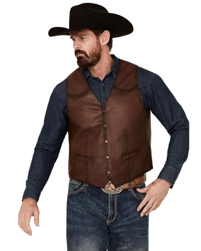 Scully Mens Distressed Yoke Brown Leather Leather Vest