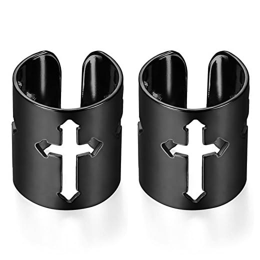 Flongo Örhängen i rostfritt stål öra manschettklämma inga hål icke-piercing falskt brosk övre örat labret helix brosk öra manschett broskpiercing svart ros guld ihåligt kors män, kvinnor e rostfritt stål, colore: Svart, cod. F067013