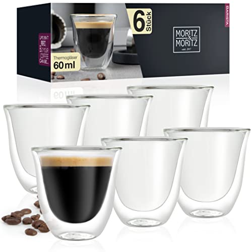 Moritz & Moritz Barista Napoli 6 x 60 ml Espressogläser Doppelwandig - Espresso Tassen Set aus Glas für Heiß- und Kaltgetränke - Spülmaschinengeeignet