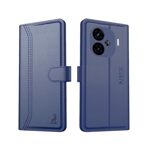 Image of AIBEX Compatible for iQOO Neo 10R 5G Flip Cover Leather Finish with Magnatic Closure | Inside TPU with Card Pockets | Wallet Stand | Complete Protection Flip Case -Blue