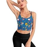 Nugier Women Yoga Sports Bra, Strappy Crisscross Back Camisole Athletic Crop Top with Removable Padded Bra Breathable Shirts (M) Print Flying Superheroes Speech Bubbles in Pop Art Comic