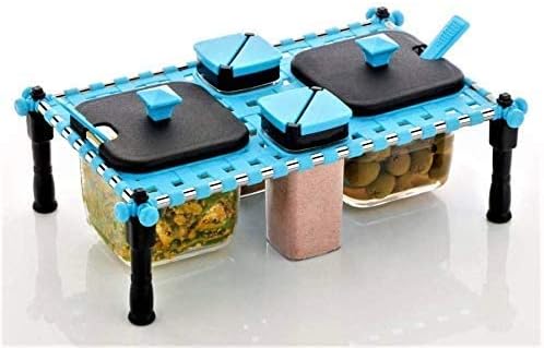 CHOOSY [CGH-51] Multipurpose Spice Rack Jars & Containers 2 in 1 Khatli Style 4 Bottles Spice Masala Rack Jars for Kitchen Attractive Look khatli Style Spice & Pickle Container Set