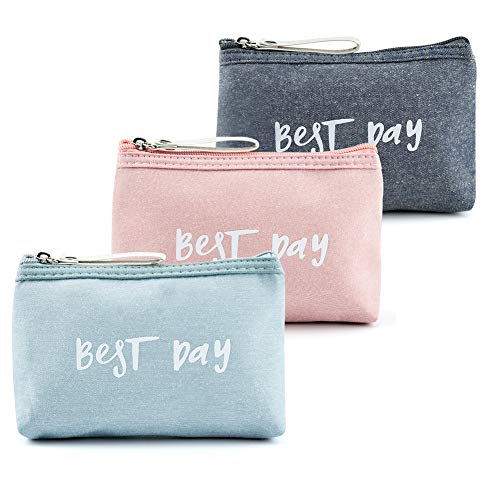 INSOUR 3 Stück Reise Kosmetiktaschen Federmäppchen Kulturbeutel Kleine Make-up-Tasche mit Reißverschluss (Dunkelblau + Hellblau + Rosa)