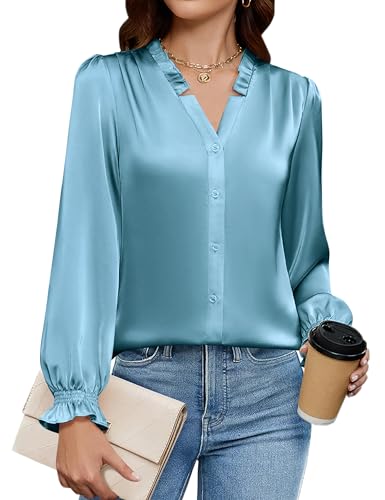 Blooming Jelly Womens Silk Button Down Shirts Dressy Business Casual Blouses Long Sleeve Fall Outifis 2025 Trendy