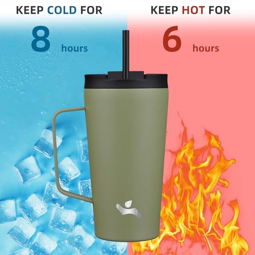Image of Konokyo 18 oz Insulated Tumbler with Handle & Straw, Stainless Steel Mug