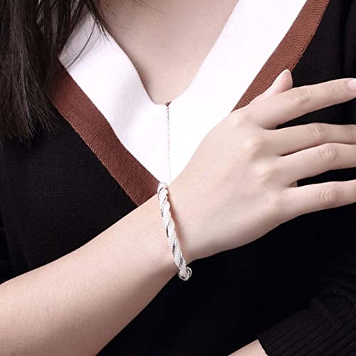 Renren Personalized Cuff Bangle Handmade Bracelets For Women Girls Graduation Gifts Friendship Stainless Steel Adjustable Mom Wife Girls Fine Fashion Jewelry With Gift Box (Silver-Twist) #TOP2