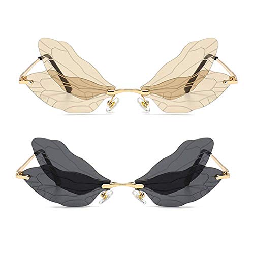 ENTHYI Dragonfly Wing Shape Sunglasses for Women/Men Frameless Irregular Glasses Shades Party Sun Glasses2