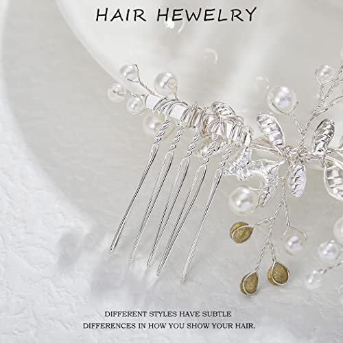 Foyte Crystal Bride Wedding Hair Comb Leaf Bridal Headpieces Rhinestone Flower Hair Vines Pearl Bridesmaid Side Combs Hair Accessories For Women And Girls (Silver Leaf) #TOP4