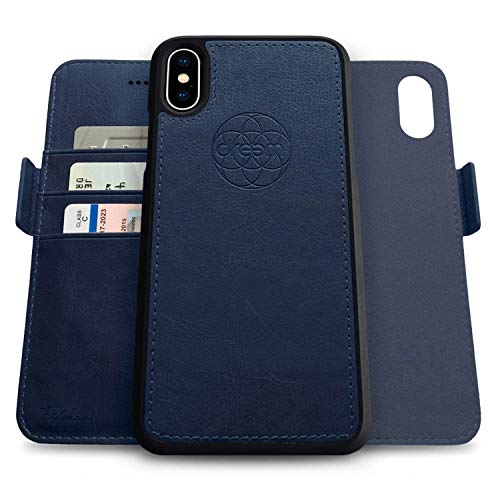 Image of dreem Fibonacci 2-in-1 Wallet Case for Apple iPhone X & Xs - Luxury Vegan Leather, Magnetic Detachable Shockproof Phone Case, RFID Card Protection, 2-Way Flip Stand - Royal
