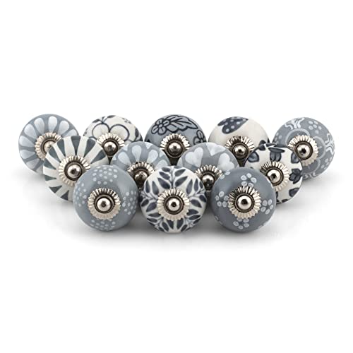 Craft Trade Grau Türschrankknopf Boho Antik Keramik-Türknöpfe Kommode Schublade Zieht Hardware Knöpfe fur Küche Möbel Messing und Schrank - 12 Stück