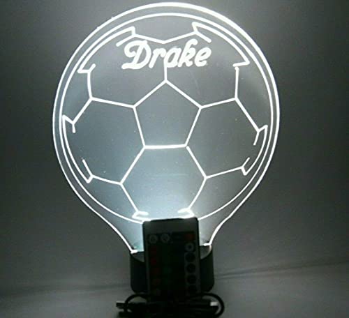 Mirror Mania Soccer Ball Light Up Night Light Lamp Led Free Engraved Custom Name Personalized Soccerball Table Lamp, With Remote, 16 Different Color Options, Dimmer, It's Wow, Great Gift #TOP2