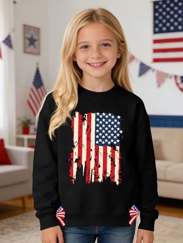 Image of Ithalt Kids USA Sweatshirt Boys Girls 4th of July Shirt American Patriotic Pullover with Embroidered Side Slits 5-14y