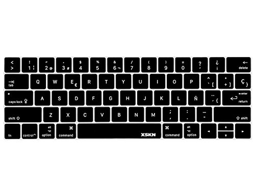 XSKN Spanish Silicone Keyboard Skin and Touchbar Protector for 2016 Newest MacBook Pro 13