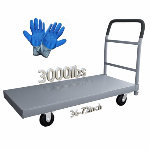 Heavy Duty Flatbed Cart, 3000LB Foldable Platform Truck Industrial Grade Weight Capacity, 36''W*72''L PlatformCart, Steel Hand Push Dolly Cart for Garden, Warehouse＆Yard (36 * 72)