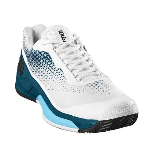 WILSON Tênis masculino Rush Pro 4.0 Clay, Branco/Azul Coral/Azul Atol, 38