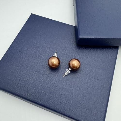 YING LAN 925 Sterling Silver Simulated Shell Pearl Earrings for Women,Classic Round Large Ear Studs2