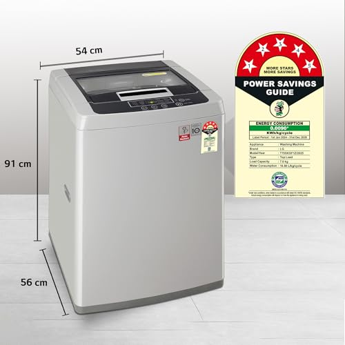 Image of LG 7 Kg 5 Star Inverter TurboDrum Fully Automatic Top Loading Washing Machine (T70SKSF1Z, Waterfall Circulation, Smart Motion, Middle Free Silver)