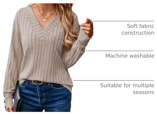 Image of Dokotoo Womens Tops V Neck Lightweight Sweater Fall Long Sleeve Top 2026 | Decorative Buttons, Soft Breathable Knit Material, Pullover Tunic Tops, Business Casual, Fall Outfits, Winter Clothing 2026