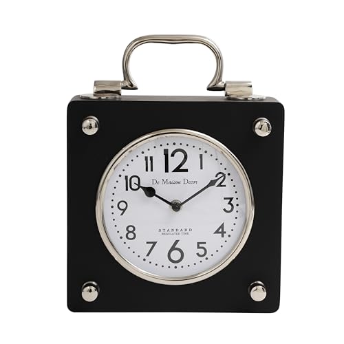 Image of Decor de Maison Brings Handcrafted Cubekeeper Table Clock for KidsRoom, Living Room, Bedroom, Study Table|Classic Non-Ticking Tabletop Battery Operated Analog Desk Clock in Silver (22X6X30cm)
