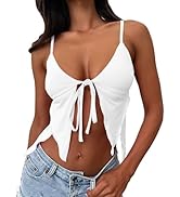 VASAUGE Women Sexy Deep V Neck Tie Front Y2k Crop Tops Backless
