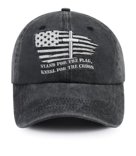 Image of Christian Jesus Cross Hats for Men, Stand for The Flag Kneel for The Cross Baseball Cap