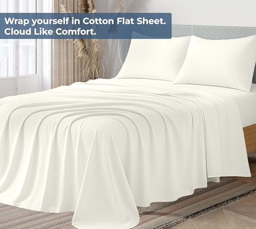 Image of Royale Linens 100% Organic Cotton King Flat Sheet Only - Super Soft - Percale Top Sheets - King Flat Sheet Sold Separately - Breathable, Cool & Crisp Ivory Sheets Only (105 inch x 102 inch, Ivory)