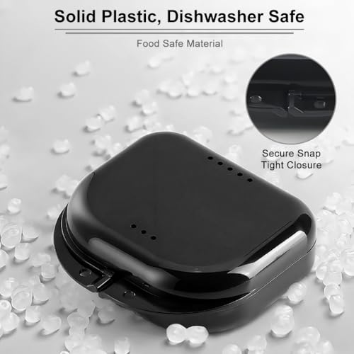 Image of Zibuyu Black Dental Orthodontic Teeth Aligner Case, Slim Denture Box | Vent Holes, Retainer Case Mouth Guard Storage Container for Home Office Travel, Durable Portable Hygienic Design