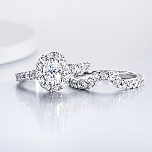 Oval Cut Moissanite Ring Wedding Sets for Women 2.81cttw(1CT Center Stone) D Color Platinum Plated 925 Sterling Silver3