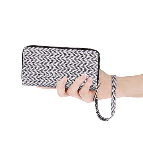 Image of Cellphone Wallet for Women Dual Zipper Long Purse with Removable Wristlet, Wave Black