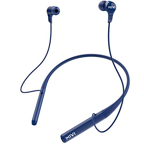 Mivi Collar 2B Bluetooth Wireless in Ear Earphones, 24 Hours Playtime, IPX7 Water Proof, Booming Bass, Magnetic Buds, Bluetooth 5.0 with mic (Blue)