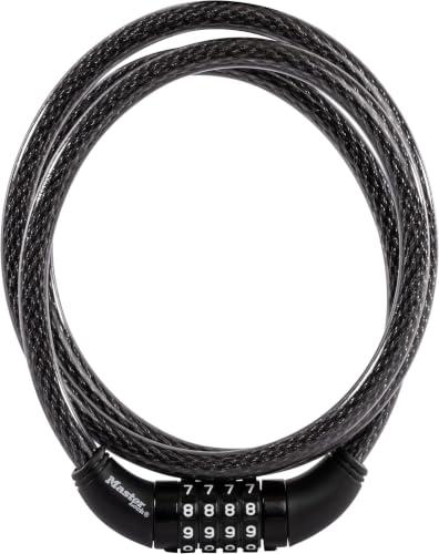 Image of Master Lock Black Set Your Own Combination Bike Lock, Metal Cable Lock has a Weather Resistant Vinyl Coating for Outdoor Durability, 5 Feet Long, 8370D (Pack of 6)