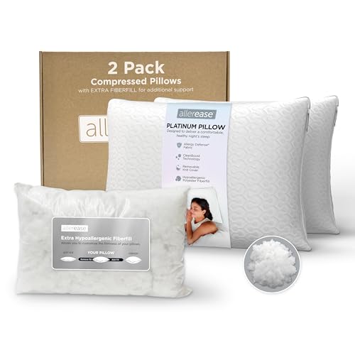AllerEase Platinum 2-in-1 Adjustable Pillow CleanBoost Allergen Barrier Extra Fill Standard/Queen - 2 Pack