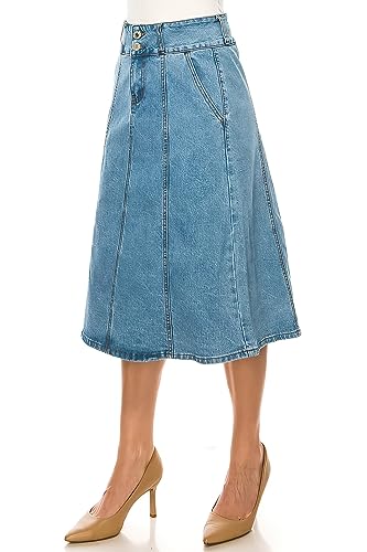 Fashion2Love Women's Juniors/Plus Size Calf - Length Stretch Denim A-Line Skirt (79113)2