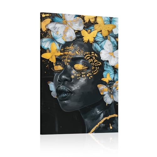 Affiche murale noire abstraite femme afro-américaine en toile de coton moderne 31x46cm