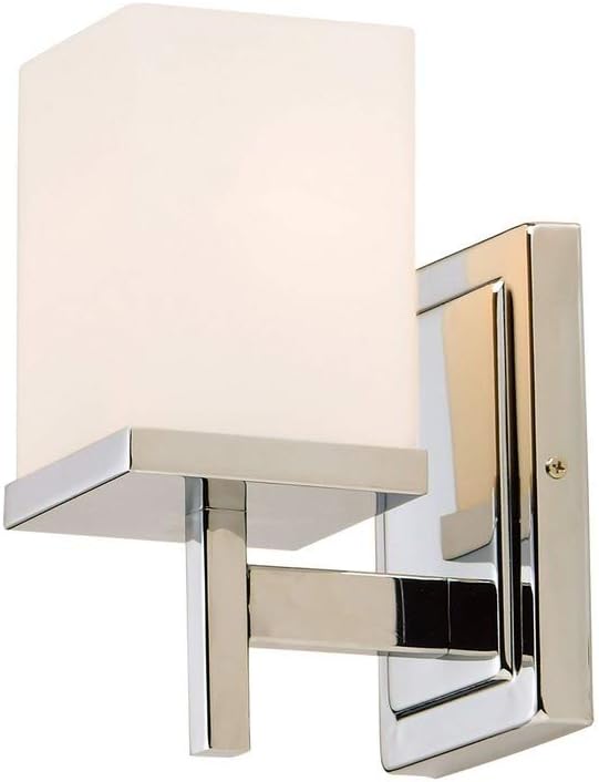Maxim Lighting Tetra 1-Light Wall Sconce | Polished Chrome Steel Finish | Satin White Glass Shade | Transitional Indoor Light Fixture | Ideal for Hallways, Bedrooms & Bathrooms | Dimmable | 2151SWPC
