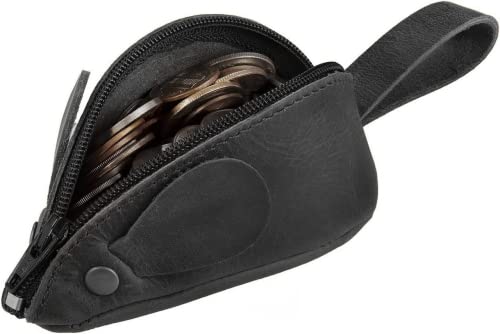 Image of Rustic Leather Mouse Coin Purse Change Pouch Holder Cute Design YKK Zipper Handmade By Nabob Leather (Rustic Black)