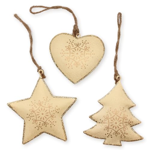 Anhänger Metall, 3 Stück: Weihnachtsanhänger Stern, Herz & Tannenbaum...