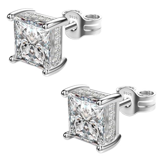 18K White Gold Plated Sterling Silver Princess Cut Square Cubic Z...