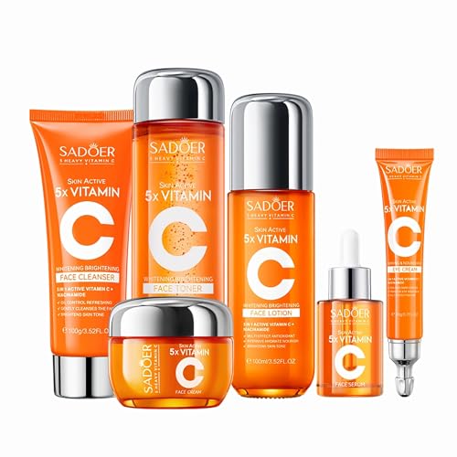 Vitamin C Skin Care Set With Cleanser, Toner, Face Serum, Face Cream, And Eye Cream, Face Lotion,Skin Care Products For Teenage Girls, Gentle Skin Cleaning & Care Travel Size Kit