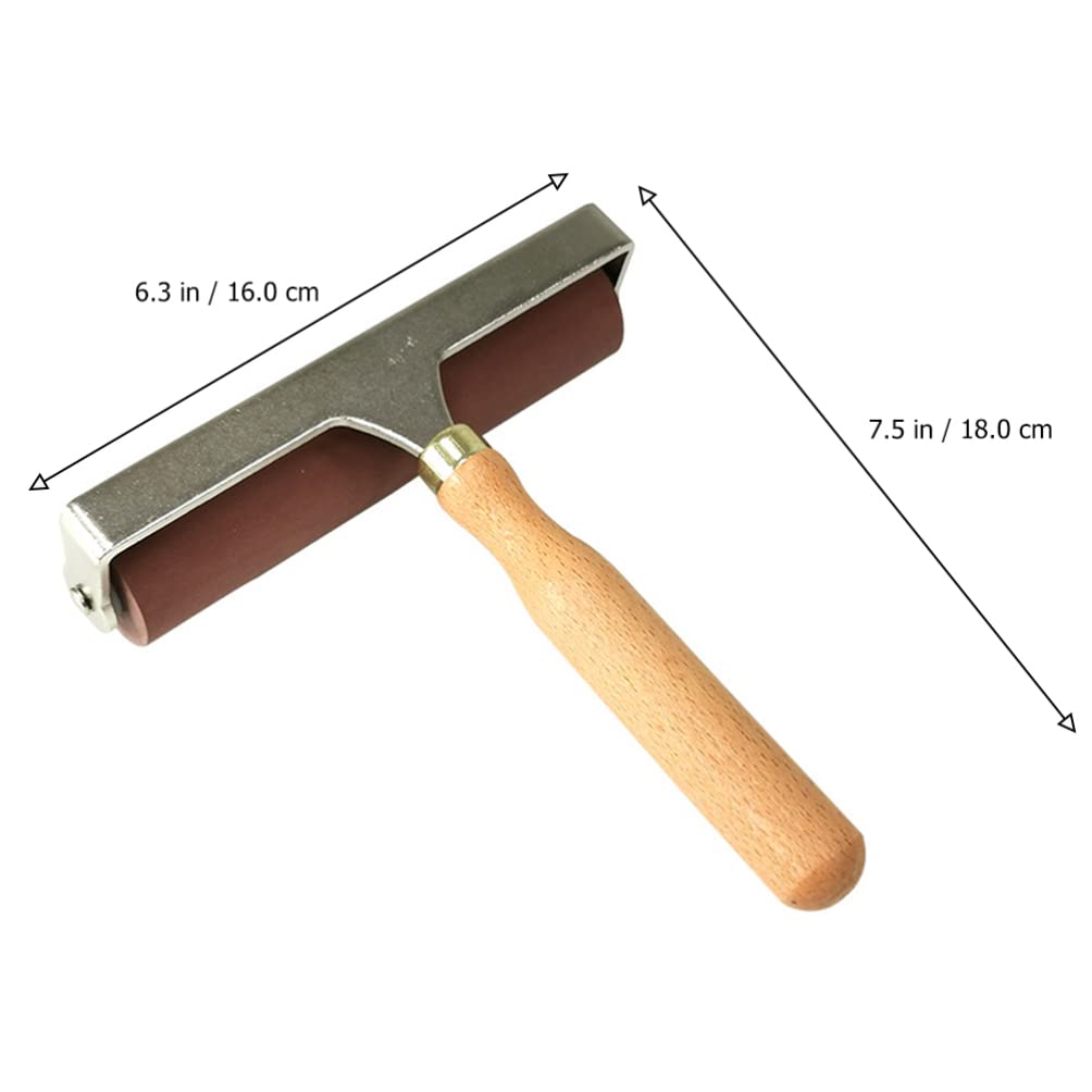 FOMIYES 1pc Wooden Pole Rubber Roller Brayer Roller auto Noise Roller Soft Rubber Roller Gluing applicator Roller Oil Painting Tools Black Ink Student Paint Brush Stainless Steel Advanced