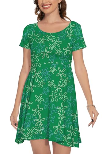 TMSD Halloween Womens Short Sleeve Disggst Costume A-Line Casual Funny Cosplay Dress Green L