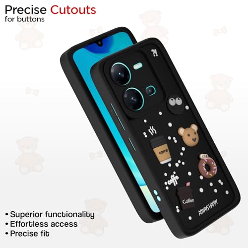 Image of Pikkme Back Cover for Vivo V25 5G | Cute Fun Cartoon 3D Bear Silicone Full Body Protection Bumper Cover (Black)