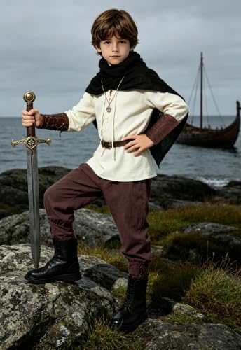 Image of 8 Pcs Medieval Costume for Boys Renaissance Viking Pirate Tunic Outfit for Kids