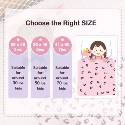 Image of Uttermara Weighted Blanket 5 lbs, Ultra Cozy Minky Fleece and Cotton Sided with Cartoon Patterns, Reversible Heavy Blanket Great for Calming and Sleeping, 36x48 inches, Pink Leopard