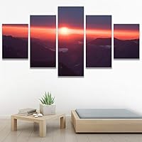 SIGNWIN 5 Panel Canvas Wall Art Sunset in The Mountains for Home Decorations Ready to Hang - 60