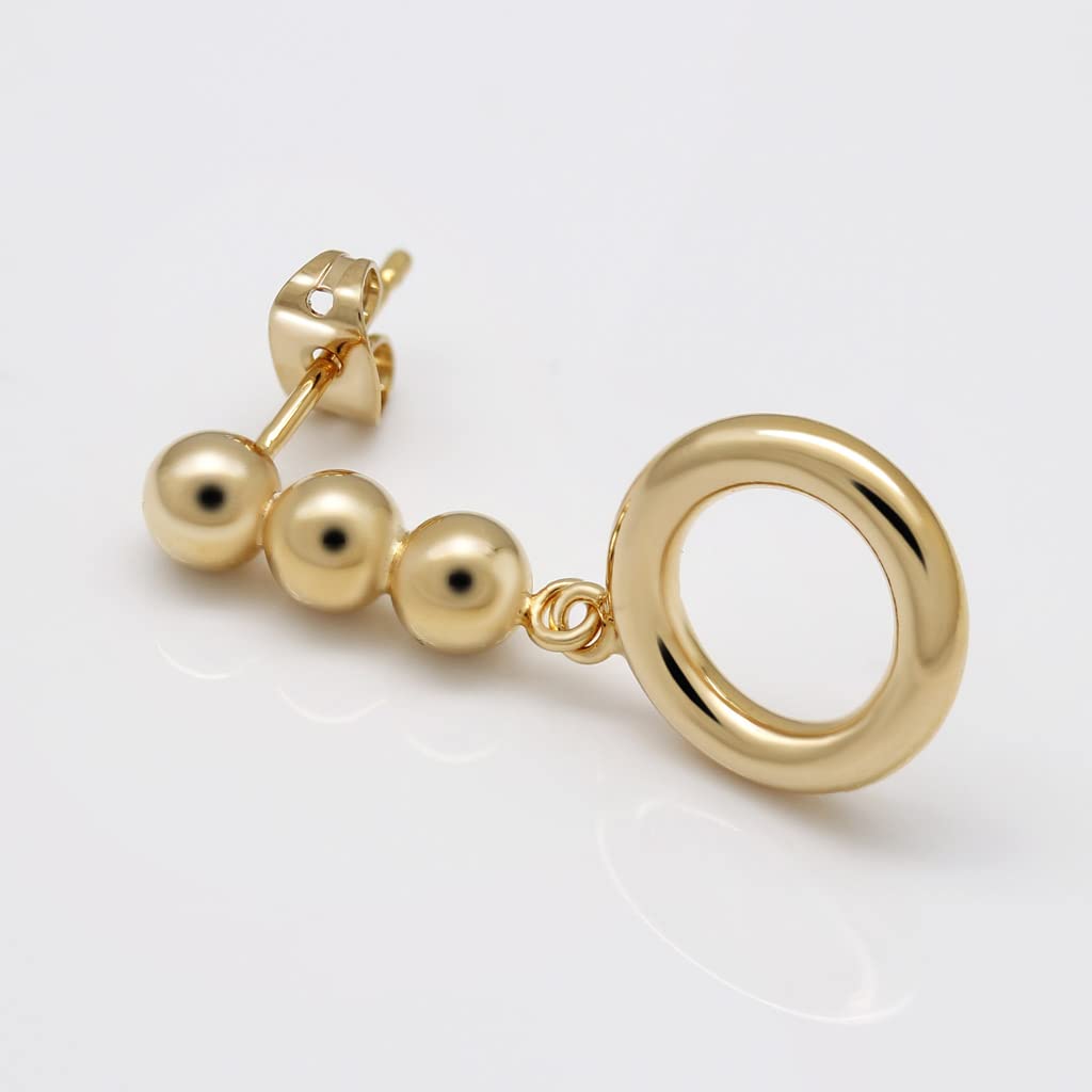 Pendientes de Aros y Bolas Para Mujer Chapados En Oro De 18K- Diseño Artesanal (Medida aprox. 3,1 cm de largo y 1,5 cm de cabezal. Aro de 1,3 cm de diámetro exterior y 2 mm de espesor)